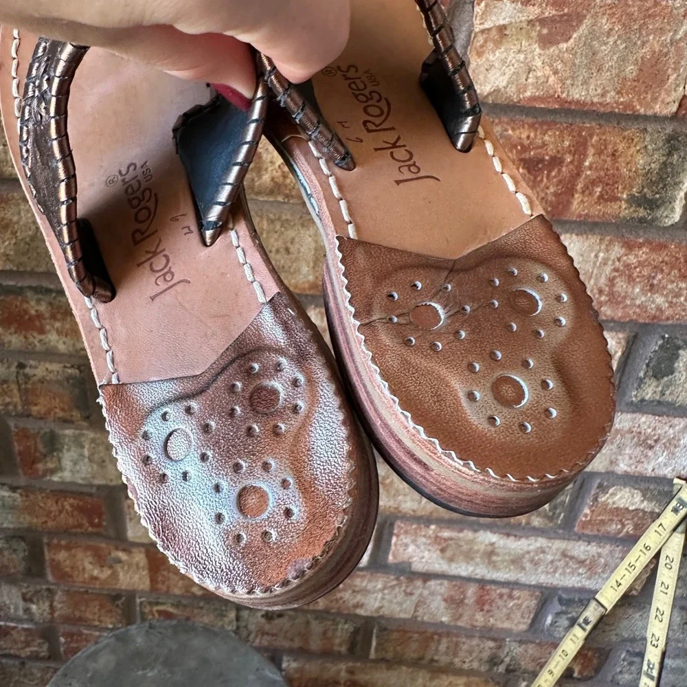 Jack Rogers Womens Jacks Flat Sandal Metallic Copper Leather Thong Size 6M